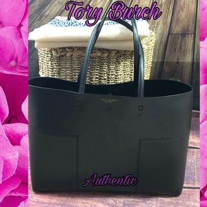 Tory Burch Black Block-T Leather Tote Bag
